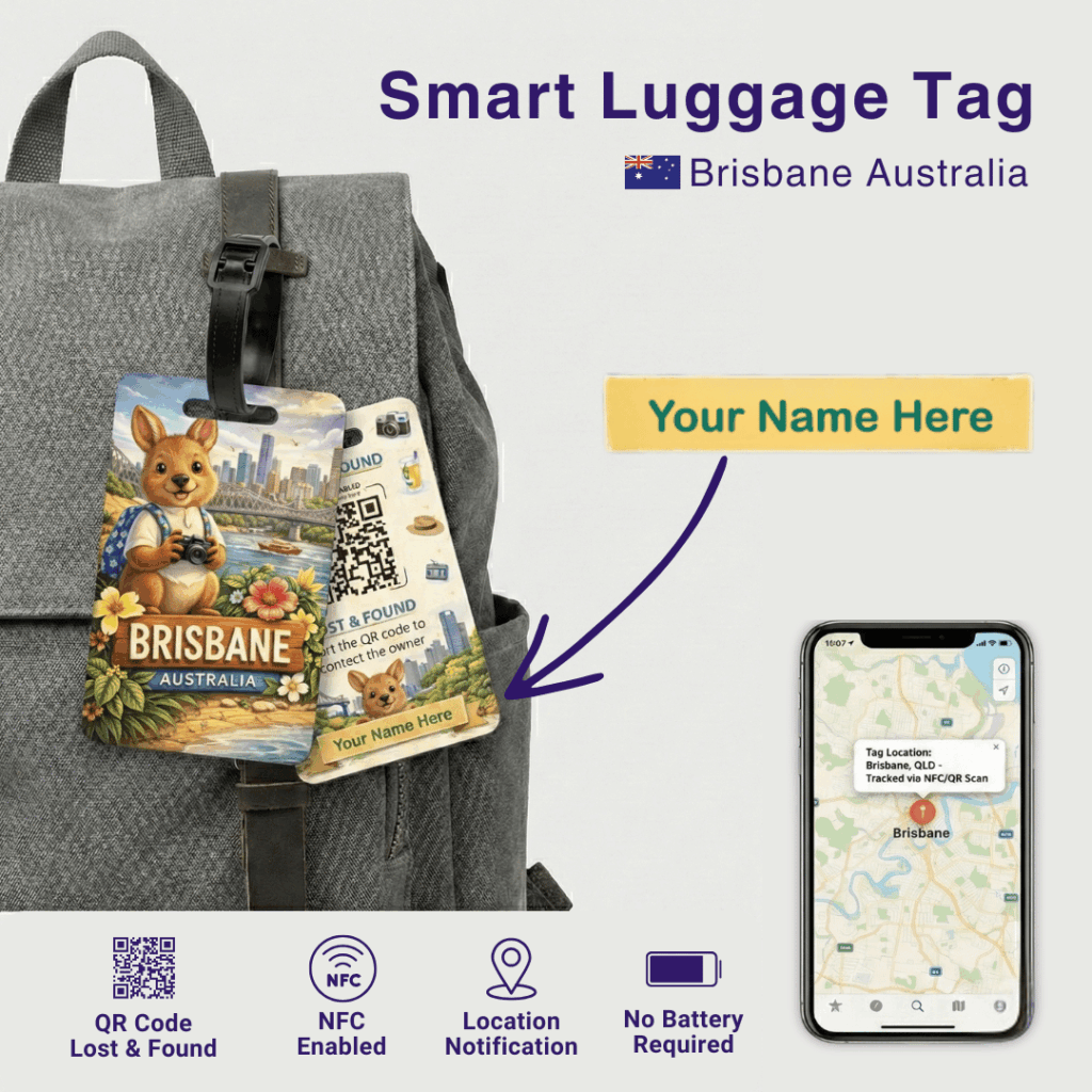 Brisbane smart luggage tag with Kangaroo mascot