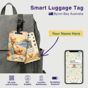 Byron Bay smart luggage tag with Kangaroo mascot