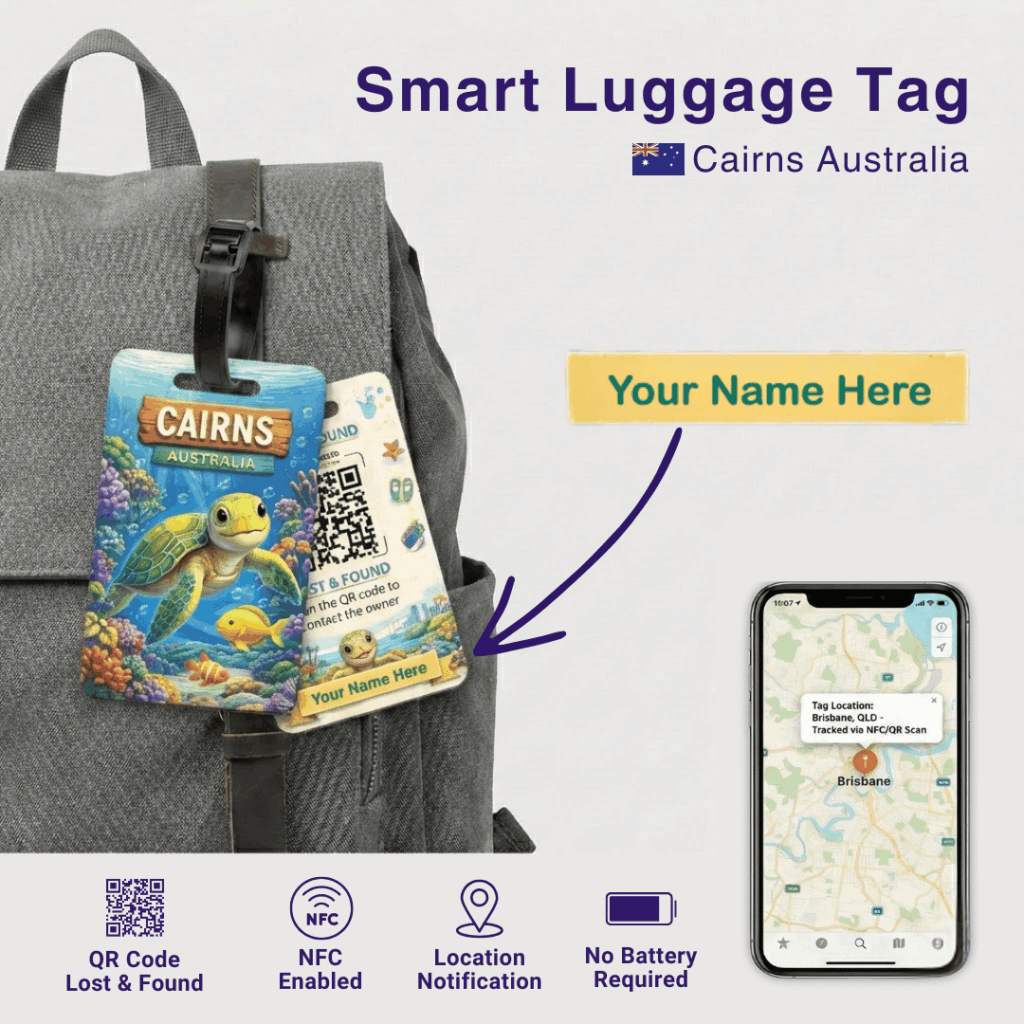Cairns smart luggage tag with Sea Turtle mascot