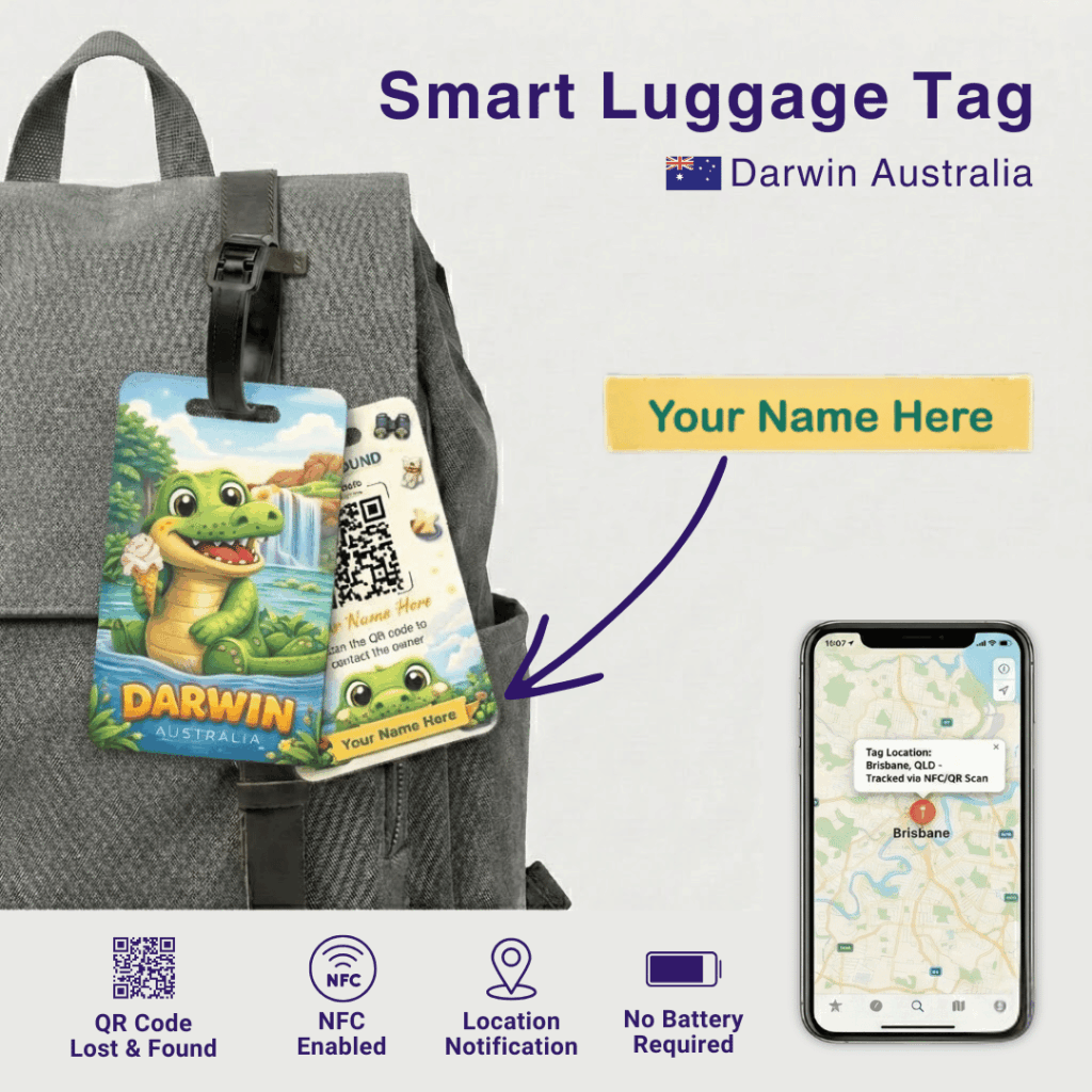 Darwin smart luggage tag with Crocodile mascot