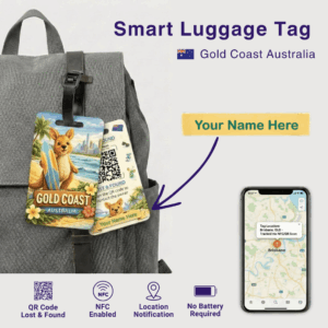 Gold Coast smart luggage tag with Kangaroo mascot