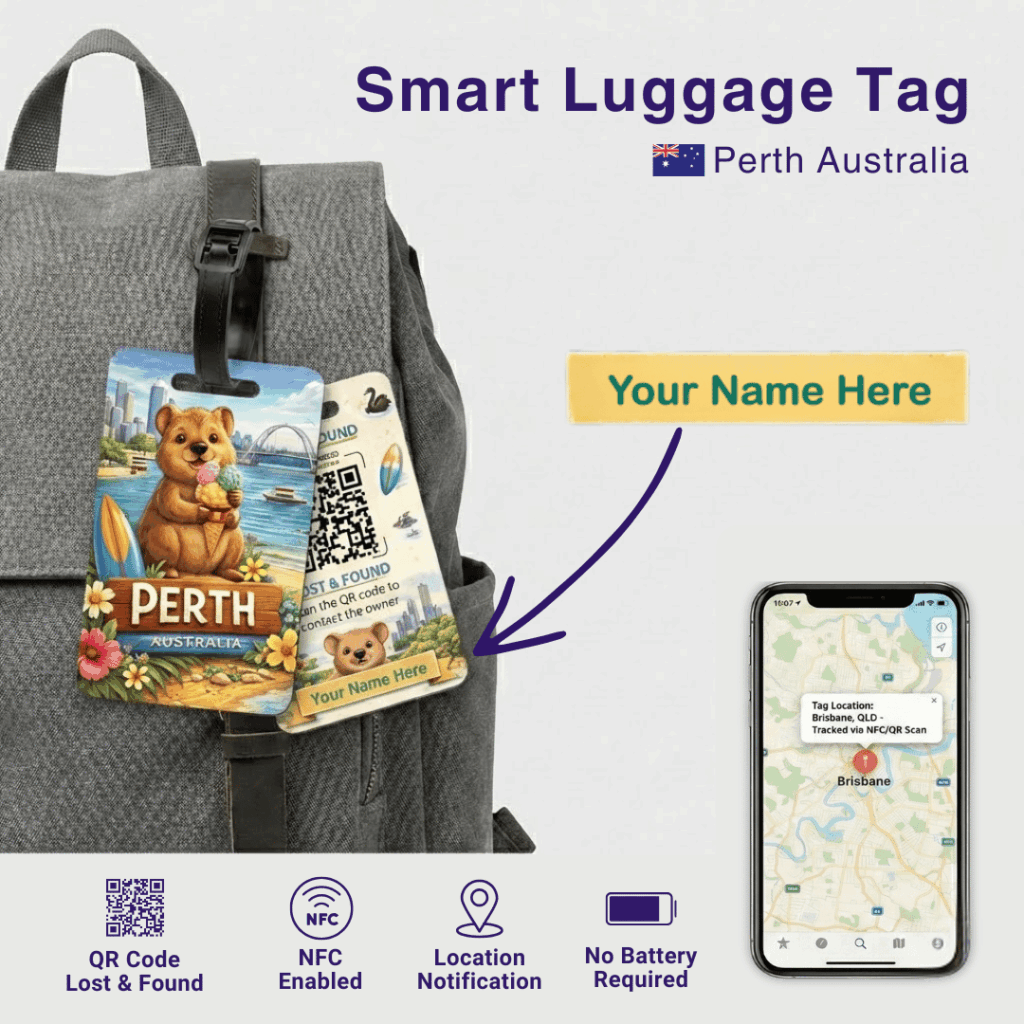 Perth smart luggage tag with Quokka mascot