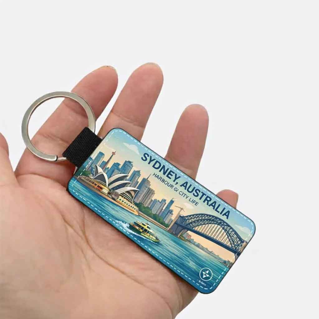 Sydney Australia Keychain featuring Opera House and Harbour Bridge premium PU leather Australian souvenir
