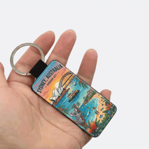 Sydney Harbour City Keychain featuring Opera House, Harbour Bridge, Koala and Banksia flowers premium PU leather Australian souvenir