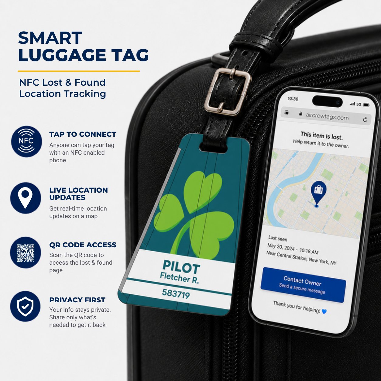 Aer Lingus Luggage Tag – Tail Design Smart Tag 1 Aer Lingus Luggage Tag – Tail Design Smart Tag